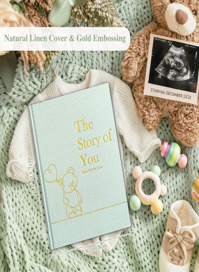 Lanpn Baby Memory Book for Boy Girl - The Story of You, Newborn Babys Keepsake Book Photo Album for New Parents, Linen Cover Baby First 5 Year Milestone Journal Scrapbook (Sage Green, 154 Pages) - Image 2